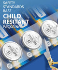 Heavy Duty 3V Lithium CR2450 Coin Cell Battery 5 Pack in child resistant packaging with safety standards.