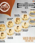 Ten-piece brass router bushing set with black carrying case; Deadwood brand router guides, sizes 5/16 to 1 in.