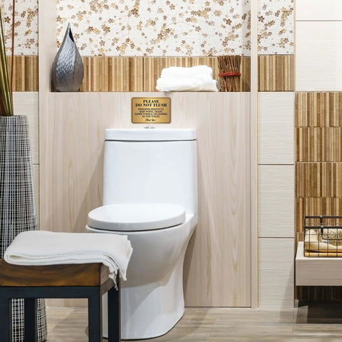 Bathroom with 2 Pack Do Not Flush Sign Self Adhesive Gold And Black Toilet Rule Sticker for Bathrooms And Offices on wall
