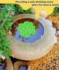5 Pack Floating Bee Islands With 6.5 Inch EVA Flower Shaped Watering Stations in garden pond with bees and butterfly.