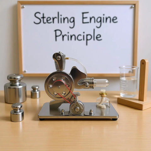 Hot Air Stirling Engine Educational Toy Kit With Multicolor LED Lights And DIY Electricity Generator Unique L Shape Engine Design Hands On Science Kit For Curious Minds And Kids, metal tabletop