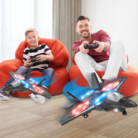 Kids Foam RC Plane With LED Lights Remote Control Helicopter Toy Fighter Jet Auto Hover 360 Flip Easy To Fly For Beginners