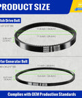 Club Car DS Precedent Drive Belt And Starter Generator Belt Kit For Golf Cart 1997 Up And Precedent 2004 Up For FE290 FE350 Motors Replaces 101916701 1016203 showing product size specifications.