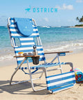 3N1 Lightweight Beach Reclining Lounge Chair With Footrest For Patio Porch Balcony Or Backyard, Blue Stripe design