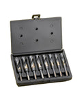 Go-To Silver And Deming Drill Set 8-Piece With High Speed Steel 1/2-Inch Flatted Shank displayed in open case