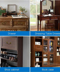 Four furniture setups with Six Piece Antique Drop Bail Handle Pulls For Cabinets And Dressers, Zinc Alloy Hardware, Easy To Install.