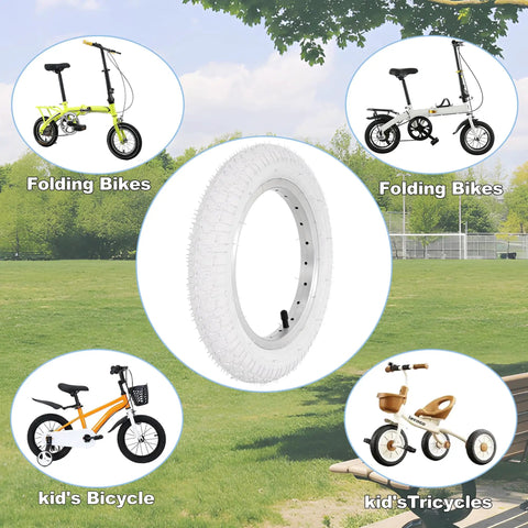 Two Pack 12.5x2.25 White Bicycle Tires With Inner Tubes For Kids Bikes And Strollers, 54-203 Fits BMX 12 Inch Wheels