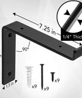 Heavy-Duty Shelf Brackets Set With Lip, Construction-Grade One Quarter Inch Steel, Matte Black Iron Finish, 7.25 x 6 in with hardware