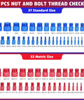 70 Piece Thread Checker Set For Nuts And Bolts, Includes 37 Inch And 33 Metric Gauge Box, SAE And Metric Sizes shown