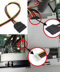 4Pack PH 2.0mm 4Pin to SATA15Pin Power Cable Adapter ITX Cord for hard drives, colorful set installed in ITX build, side view.