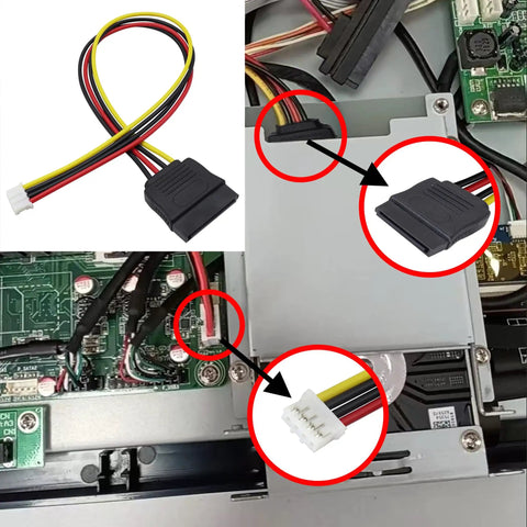 4Pack PH 2.0mm 4Pin to SATA15Pin Power Cable Adapter ITX Cord for hard drives, colorful set installed in ITX build, side view.