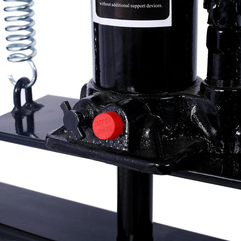 Heavy Duty 6 Ton Hydraulic H Frame Shop Press With Adjustable Height And Pressure Relief Valve For Grease Monkey Bearing Pull Auto Repair And Sheet Metal Work, showing close-up of control valve and spring.