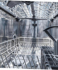 Interior view of a dishwasher displaying white rack design, ideal for using with 50 Piece Flexible Dishwasher Rack End Covers Tough Vinyl Caps For Prong Guard.
