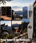 Absolute Badass Titanium EDC Pry Bar And Multi Wrench Combo For Daily Grind And Quick Fixes Compact Pocket Tool displayed outdoors near camping and cycling gear.
