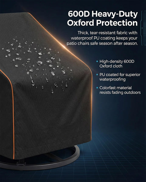 Heavy Duty 600D Outdoor Chair Covers Waterproof For Swivel, Lounge, Rocking And Adirondack Chairs, All Weather UV Resistant