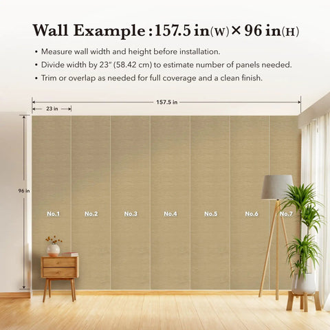 Natural Woven Grasscloth Textured Wallpaper Roll For Bedroom And Living Room Decor Faux Grass Cloth Look With Rich Vintage Cream Finish 23 W X 96 L Non Pasted Paper Easy DIY Accent Wall Dope Texture wall example showing dimensions and sections.