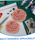 Six Pack Soldering Tip Copper Wire Sponge Balls For Efficient Tin Removal and Clean Tip, shown on electronics workbench