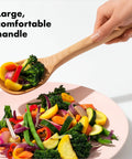 Wooden Corner Spoon And Scraper For Nonstick Cookware Beechwood With Natural Oil Finish And A Big Comfy Handle in use