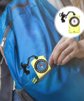 Person placing Orienteering Compass High Precision Acrylic Navigation Tool for Survival and Camping into a blue backpack pocket