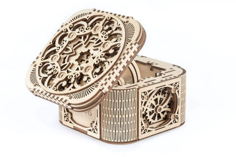 Hidden Key Treasure Box Puzzle With Secret Mechanisms 3D Wooden Puzzle Box For Adults Mechanical Safe Box With Dual Lock Brain Teaser And Hobby Kit Victorian Style Wooden Model For Makers And Puzzle Lovers, open lid