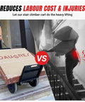 XSTO 550 Lb Capacity Electric Dolly Stair Climber moving a heavy box upstairs vs manual carrying with strain.