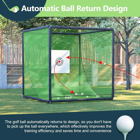 Backyard Golf Hitting Net Cage With Mat And Target, Heavy Duty Iron Frame Practice Net For Indoor Outdoor Use