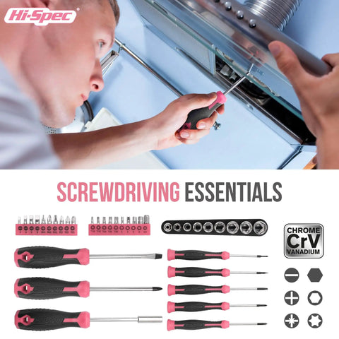 Person using Pink 54 Piece Home DIY Tool Kit Set For Women Beginner Friendly Hand Tools In A Portable Toolbox Case For Home Office And Everyday Repairs