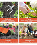 Must Have All In One Garden Tool Kit With Non Slip Ergonomic Handles, 8 Piece Heavy Duty Set In Orange for gardening tasks