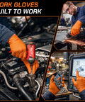 Heavy Duty 10 Mil Orange Nitrile Gloves With Raised Diamond Grip, Disposable Latex Free Work Gloves Built Tough For The Daily Grind, Extra Large Fit, 1000 Count used in automotive work.
