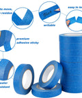 Blue Painters Tape Bulk 72 Rolls 1 Inch Wide By 55 Yards Each No Residue Masking Tape shown in stack, close-up details of tape features