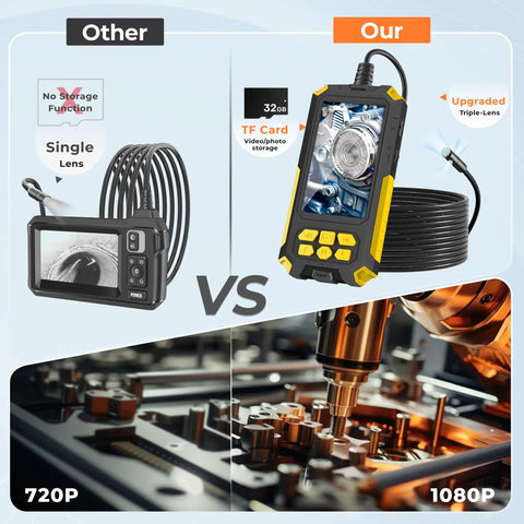 Comparison of single lens vs. Triple Lens Endoscope Camera With Light A Cool Gift For Dads And Husbands 1080P Borescope with clear visual