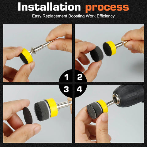 372 Piece 1 Inch Sanding Disc Set installation with hook and loop backing for drill and rotary tool, step-by-step guide