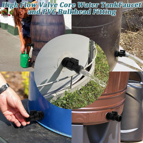 Four Pack Rain Barrel Spigot Kit With Three Quarter Inch Garden Hose Shut Off Valves And Three Quarter Inch GHT Bulkhead Fittings