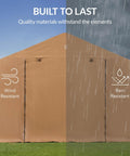 10x8ft Outdoor Storage Shed With Dual Roll Up Doors And Weather Resistant Metal Frame In Tan showing wind and rain resistance