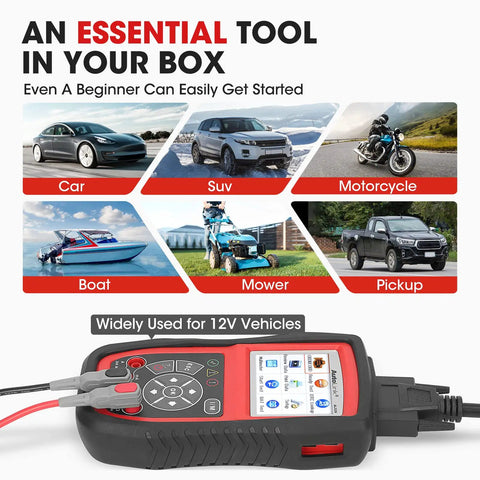 All-In-One OBD2 Scanner With Battery Tester Avometer Full OBDII Diagnosis And Starting And Charging System Tests displayed.