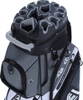 TLock Golf Cart Bag With 14 Way Top Organizer And Quiet Rattle Free Design, grey with large pockets and durable handles.