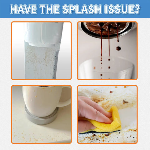 Image showing coffee splashes and spills, highlighting the splash issue with K Mini and Express brewers and the need for a silicone anti-leak coffee spout.