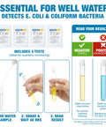 21 In 1 Drinking Water Test Kit For Tap And Well With 120 Strips And 4 Bacteria Tests, showing test process and results guide.