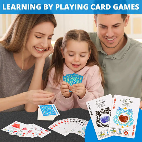 Family playing card game with Geology Starter Kit With 54 Piece Rock Collection Including Gemstones Crystals And Minerals