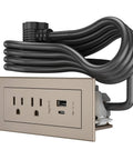 Radiant Furniture Power Center With USB And Recessed Power Strip Two Outlets Type A And Type C USB Ten Foot Cord Nickel Finish