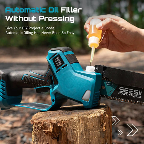 Mini Chainsaw And Electric Pruning Shears Combo For Yard Work, 6-Inch Cordless Power Saw automatic oiling feature.