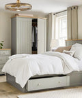 Industrial Cage Fandelier Ceiling Fan With Remote Control And Integrated Led Light Warm Brass hanging above a cozy bedroom.