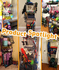 Alloy Steel 4 Tier Rolling Sports Equipment Storage Rack With Wire Mesh Shelves Ball Storage Organizer Removable Hooks