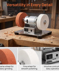 Compact 96W Mini Bench Grinder With Dual Grinding Wheels Variable Speed 3000 To 6000 RPM All Copper Brushless Motor with coarse and fine wheels.