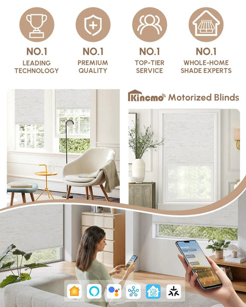 Premium Plug And Play Smart Motorized Blinds With Slick Remote App And Alexa Google Voice Control Total Blackout Rollers, living room setup.