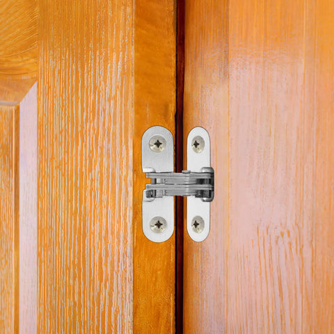 Foldable Hidden Door Hinge For Cabinets, Concealed Cross Hinge Made Of Zinc Alloy And Stainless Steel on wooden door