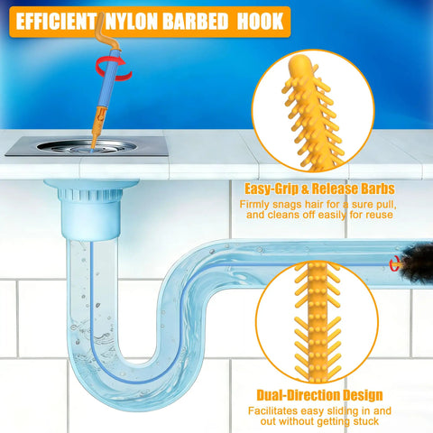 Heavy Duty 30 Inch Drain Snake Snagging Hair Clogs In Showers And Sinks with nylon barbed hook for effective hair removal.