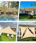 Beige 6 Ft Triangle Sun Shade Sail for Patio Pergola Backyard Deck Carport UV Blocking Permeable HDPE Knit Fabric Shade Canopy