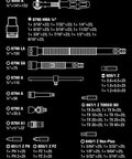 Diagram of Zyklop 8100 SA 4 Ratchet Set With 1 Quarter Inch Drive, detailing each of the 41 pieces included in the master kit.