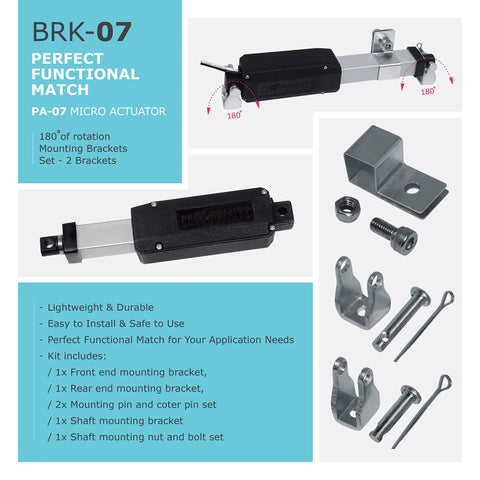 Top Notch 12V Micro Linear Electric Actuator With 12 Inch Stroke And 5 Pounds Force features mounting brackets and accessories.